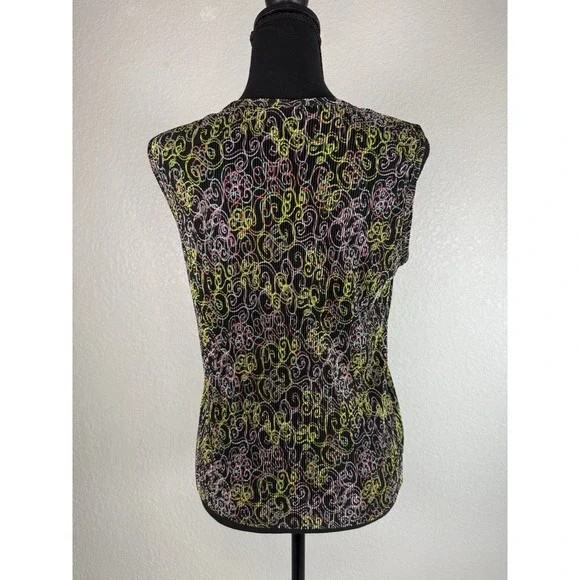 Y2K PLISSE‎ SLEEVELESS TOP TANK LARGE COLORFUL PRINT - Picture 4 of 7